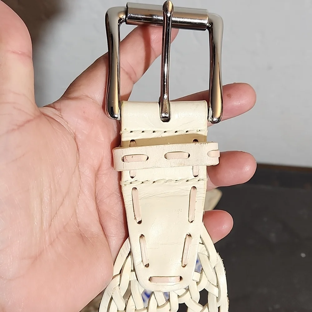 Large Leather Woven Buckle Belt